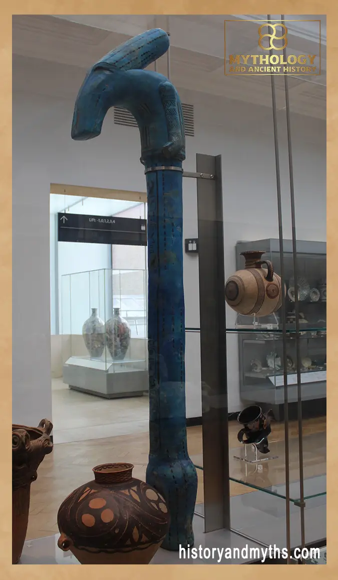 Monumental ceramic was sceptre in blue-green glazed faience, Naqada, Egypt