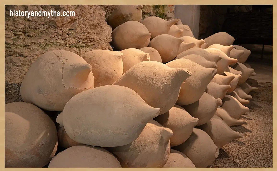 Amphorae similar to those used by Greek merchants to store and transport olive oil through Mediterranean trade networks