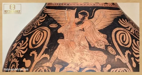 Oinochoe with decoration of the abduction of Oreithyia by Boreas