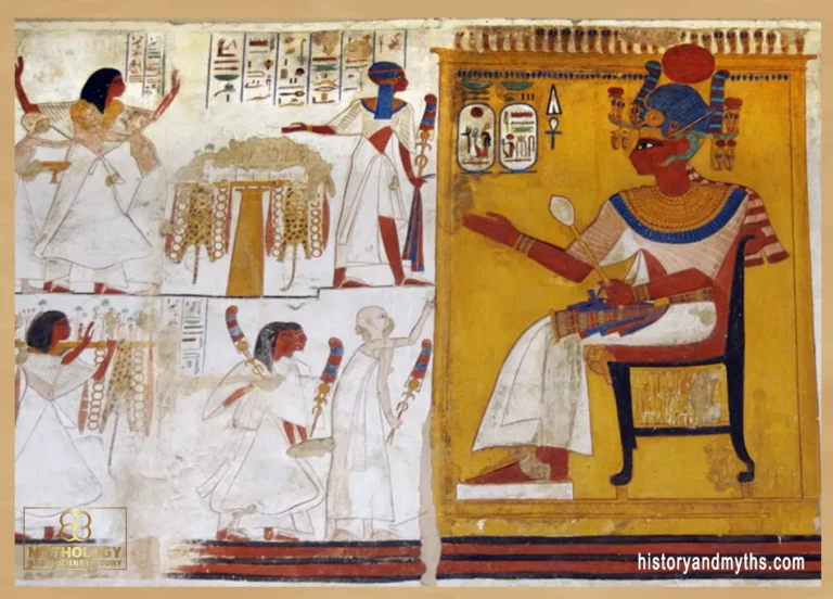 Pharaoh Ramesses II seated in audience before court officials