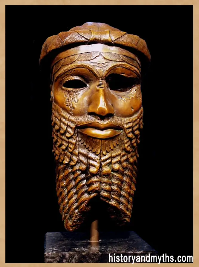 Bronze head traditionally identified as Sargon of Akkad (“Mask of Sargon”), c. 2250 BCE, discovered at Nineveh and deliberately mutilated after the empire’s collapse.