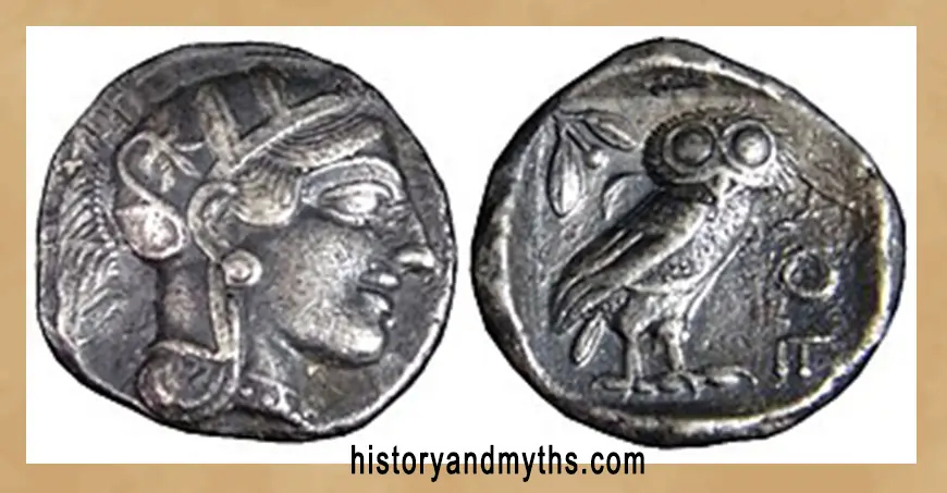 Athenian tetradrachm showing Athena and the owl