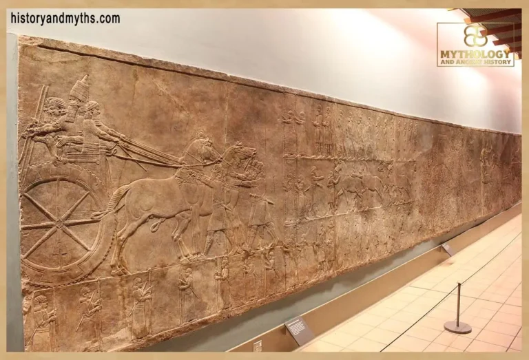 Assyrian palace relief panels exhibited in the British Museum, illustrating narrative stone carvings used to document warfare, ritual, and royal authority in ancient Mesopotamia.