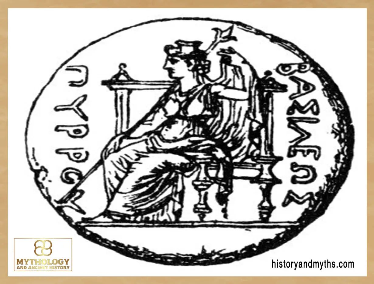 Dione_on_throne_-_Roscher_1,1_p._1029