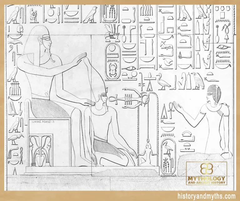 Dedun (left) crowning Thutmose III (kneeling)