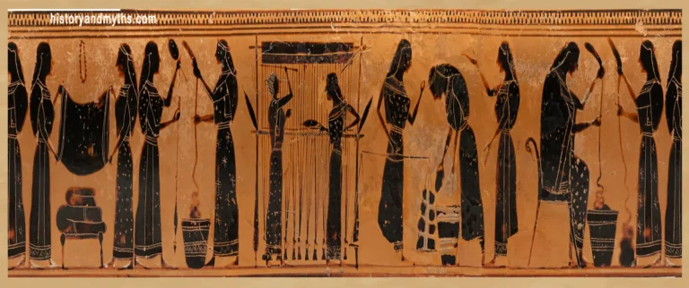 Women weaving and preparing wool, Attic lekythos (modified)