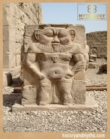 Relief of the god Bes beside the Roman north gate, Dendera Temple complex