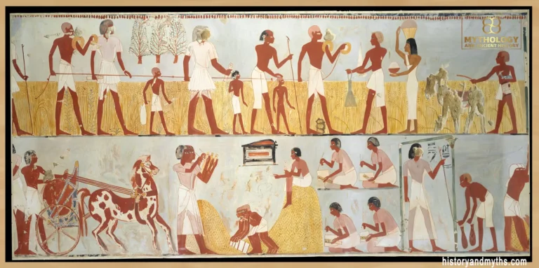 Harvest scene from the Tomb of Menna (TT69) showing agricultural land management and ownership practices in ancient Egypt