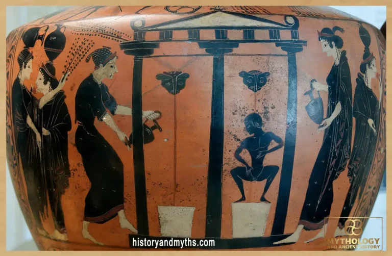 Women collecting water at a public fountain house in Ancient Greece, reflecting the urban water access systems that supported daily life and emergency response inside Greek cities. Attic black-figure hydria