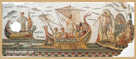 Odysseus, the hero most closely associated with Scylla and Charybdis, depicted in a Roman mosaic from the 3rd century AD.