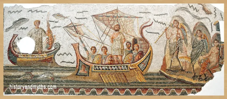 Odysseus, the hero most closely associated with Scylla and Charybdis, depicted in a Roman mosaic from the 3rd century AD.