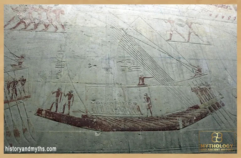 River cargo boat scene from the Mastaba of Ti (Fifth Dynasty, c. 2400 BC)
