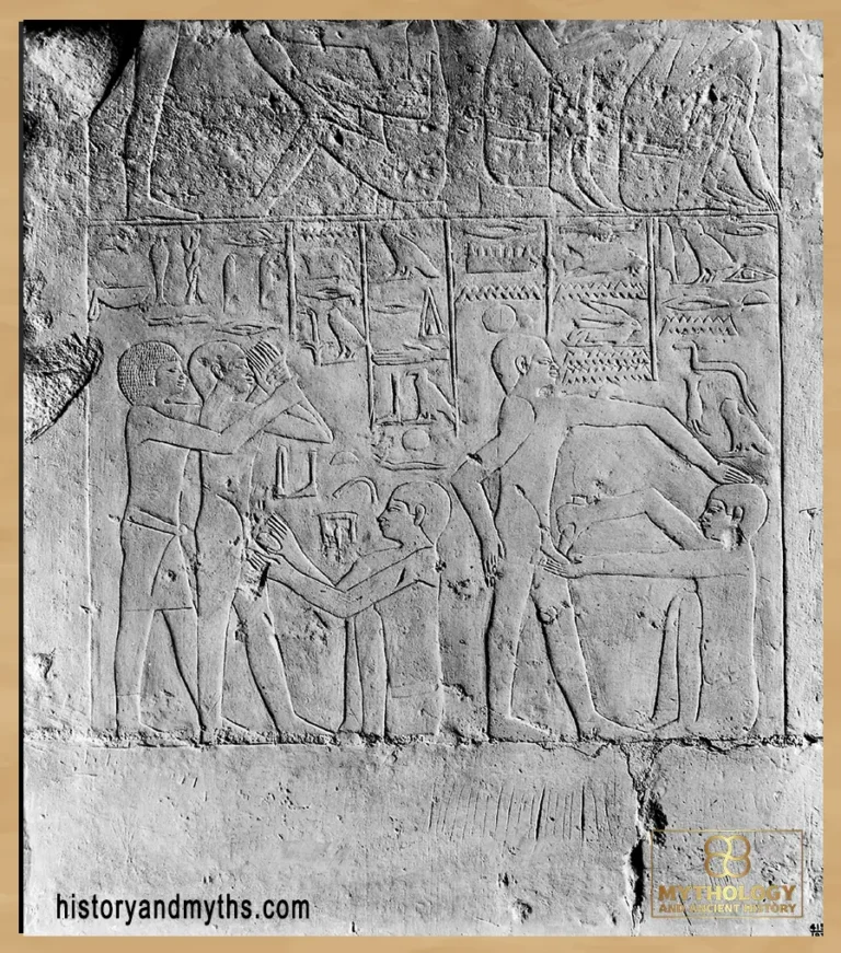 This wall carving from Saqqara depicts a circumcision scene, one of the clearest visual records showing the practice in ancient Egypt.