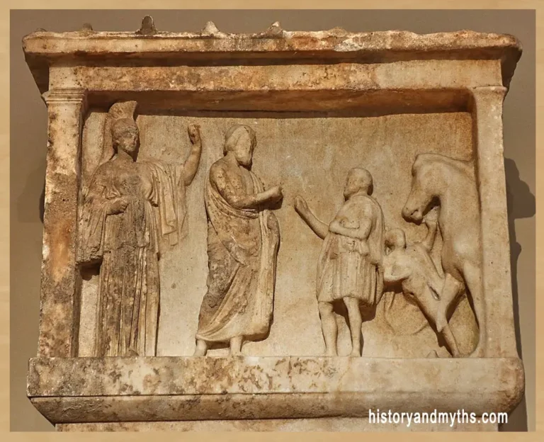 Honorary stele with decrees recognizing Euphron and his descendants as Athenian citizens, depicting Athena and the Athenian Demos, Parian marble, 323–317 BC