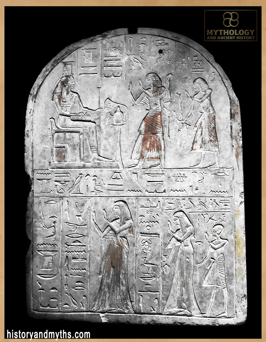 Limestone stela of Setau, Viceroy of Kush, showing worshippers honoring the goddess Nephthys, Louvre Museum.