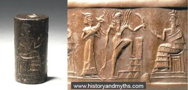 goddess-Aya-with-dinner-sacrifice-her-spouse-Utu-entering-Enlils-ziggurat-residence-in-Nippur