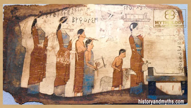 Ancient Greek animal sacrifice scene from the Pitsa panels (6th century BCE)