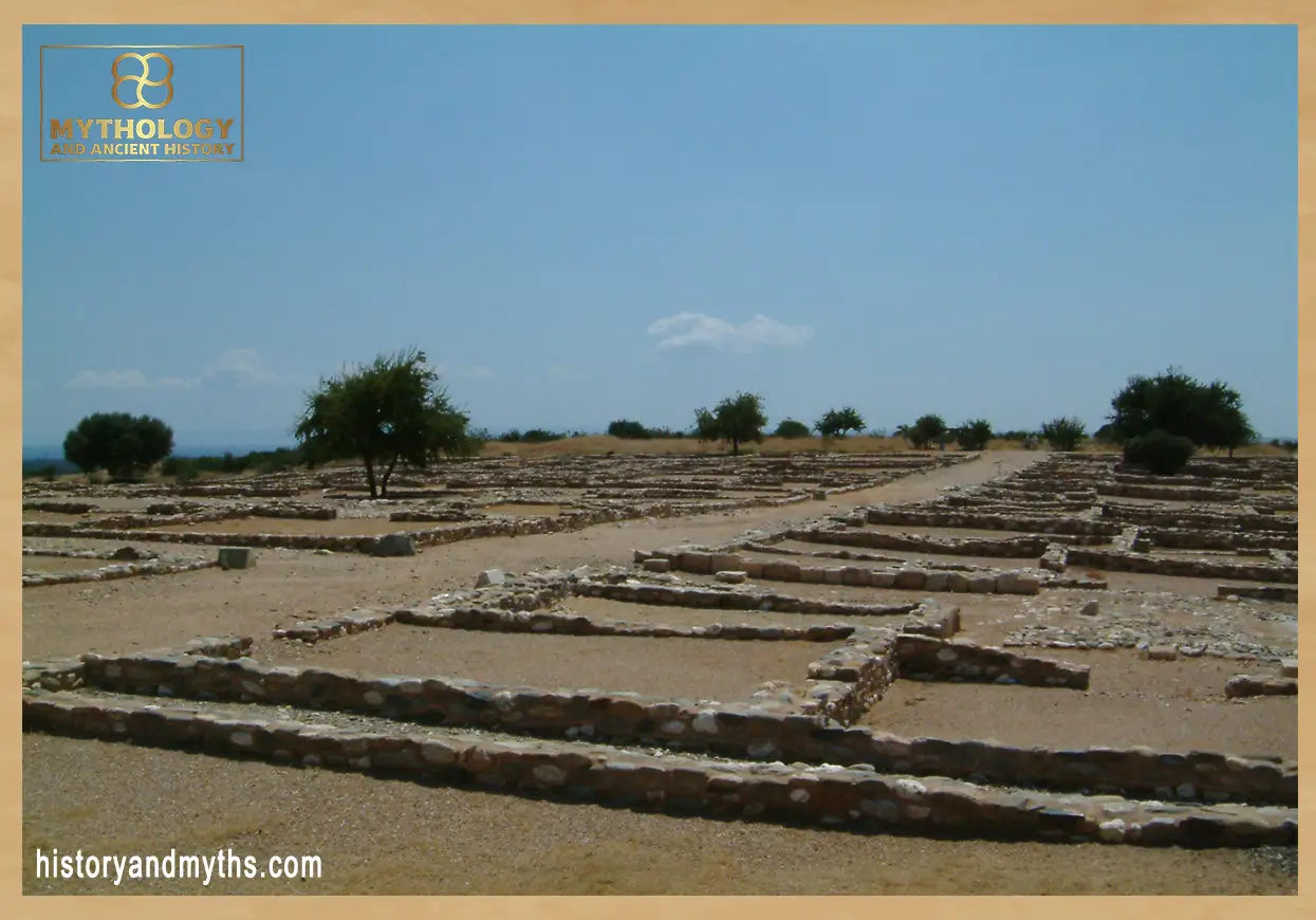 Reconstructed street layout of ancient Olynthus in northern Greece, showing the organized urban planning that helped manage movement, drainage, and daily city life