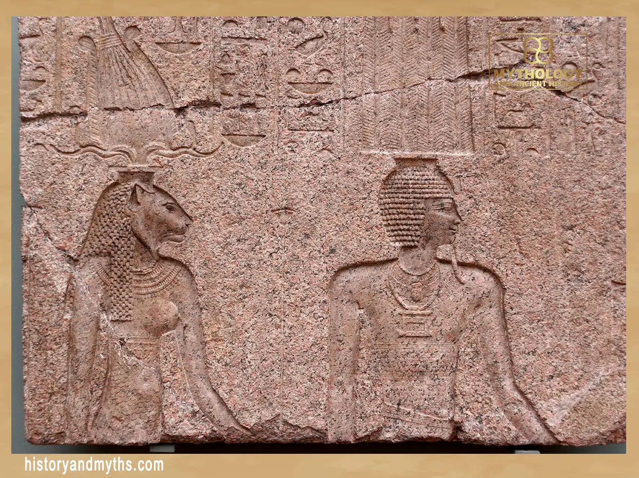 Relief of the lion goddess Mehit with the god Onuris-Shu