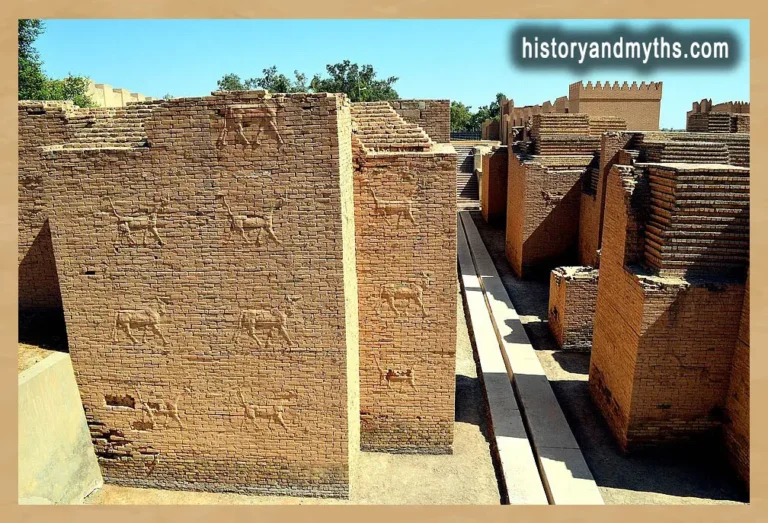 The Processional Way of ancient Babylon with glazed reliefs of dragons and bulls