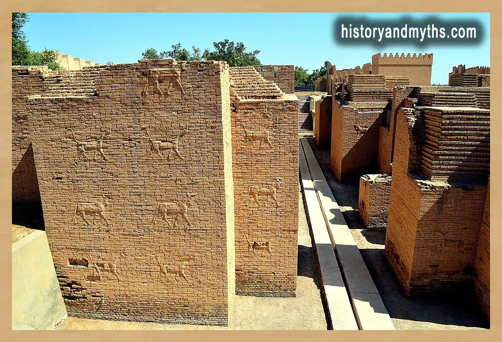 The Processional Way of ancient Babylon with glazed reliefs of dragons and bulls The Processional Way of ancient Babylon with glazed reliefs of dragons and bulls