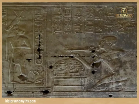 Nefertem (left) depicted with a lion’s head
