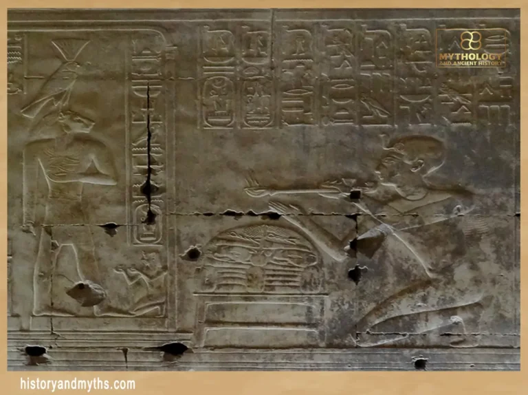 Nefertem (left) depicted with a lion’s head