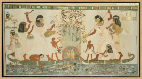 “Menna and Family Hunting in the Marshes,” facsimile from the Tomb of Menna (TT69), Dynasty 18, New Kingdom