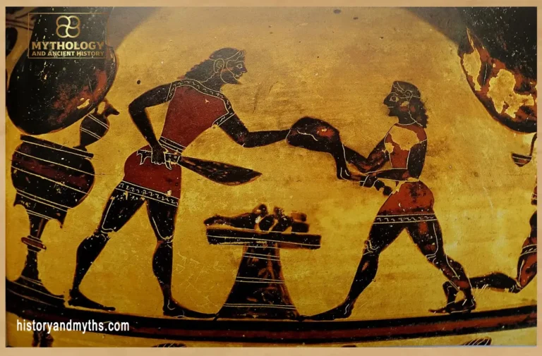 Servants preparing food, depicted on a Corinthian black-figure column krater from Cerveteri (6th century BC)