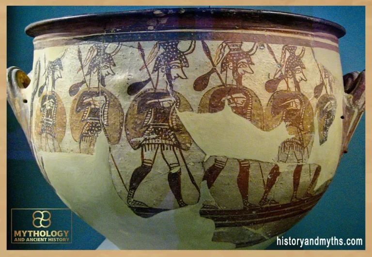 Armored warriors departing for battle from the “House of the Warrior Krater,” Mycenaean Pictorial Style, 12th century BC