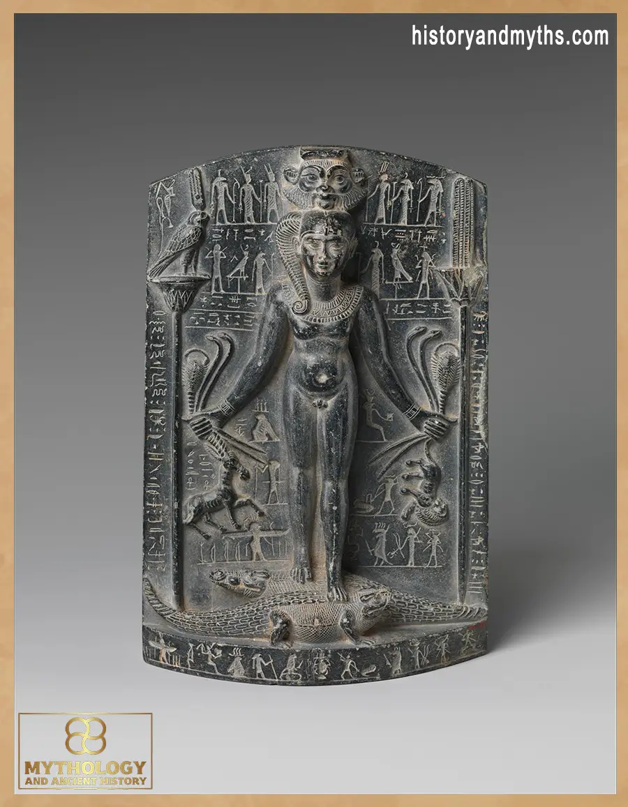 Magical stela of Horus used for protection and healing against snake and scorpion venom in ancient Egypt