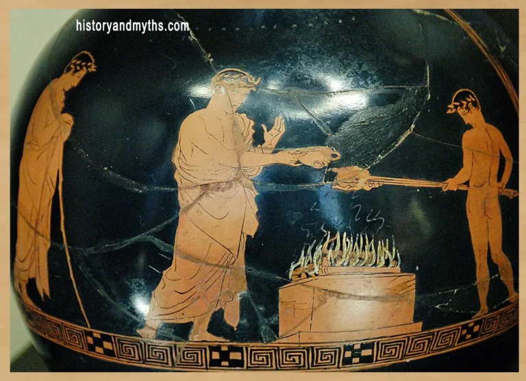 Sacrifice scene, Attic red-figure oinochoe, ca. 430–425 BCE, attributed to the Kraipale Painter, Louvre Museum