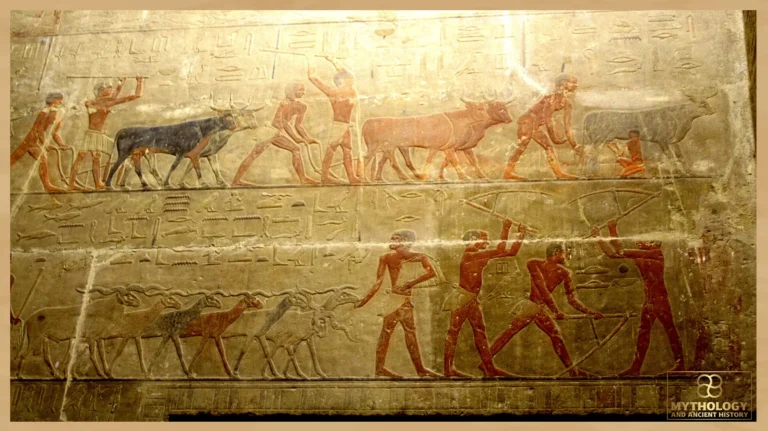 Agricultural and labor scenes from the Mastaba of Ti at Saqqara, depicting farming activities and the organization of work in Old Kingdom Egypt.
