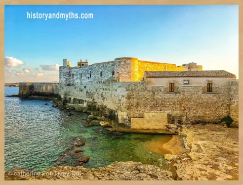 The Castle of Maniace overlooking the coast of Ortigia in Syracuse, Sicily