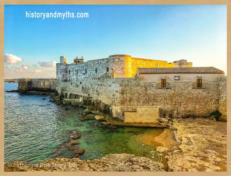 The Castle of Maniace overlooking the coast of Ortigia in Syracuse, Sicily