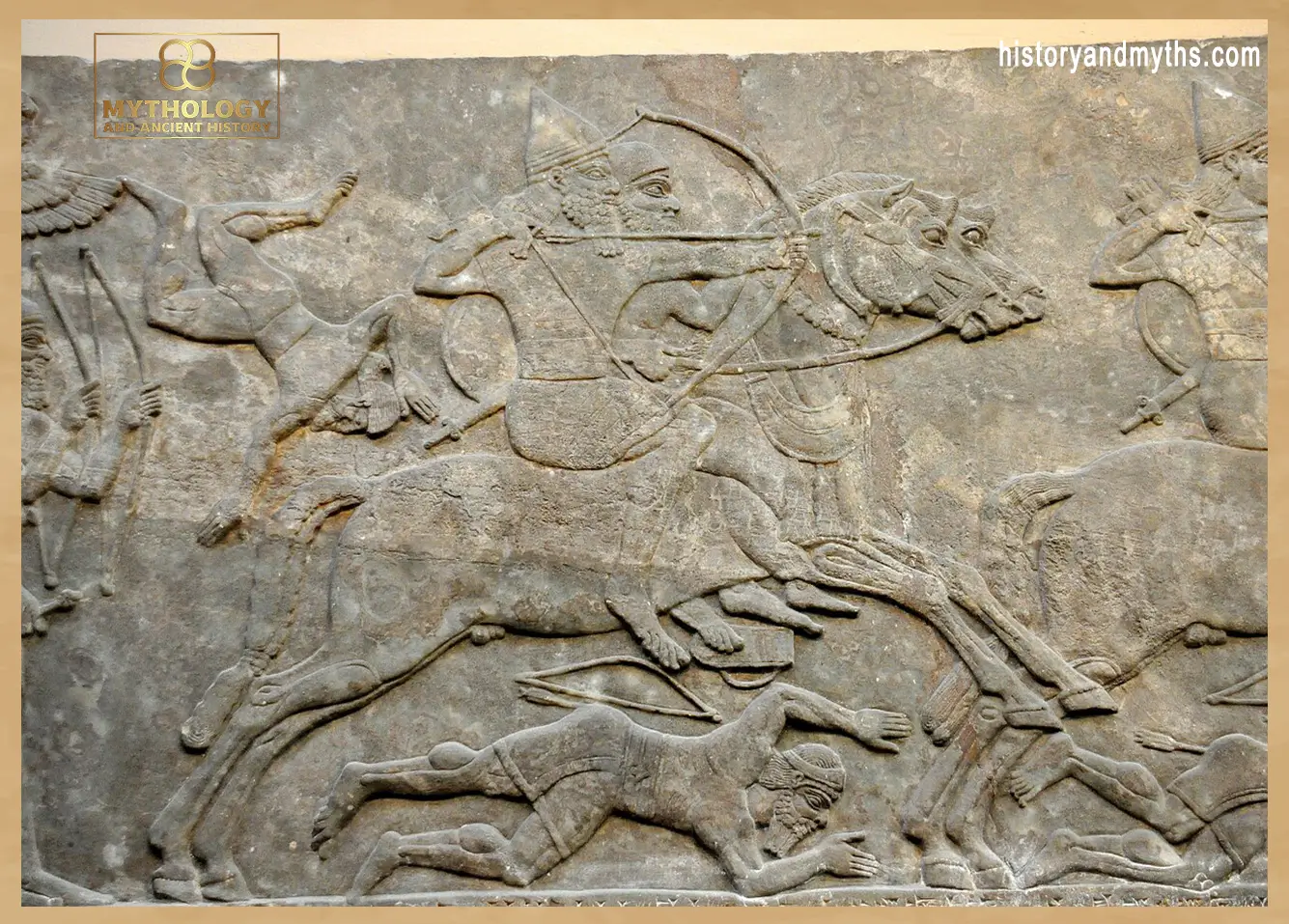 Assyrian cavalry charging the enemy, reign of Ashurnasirpal II (865–860 BCE)