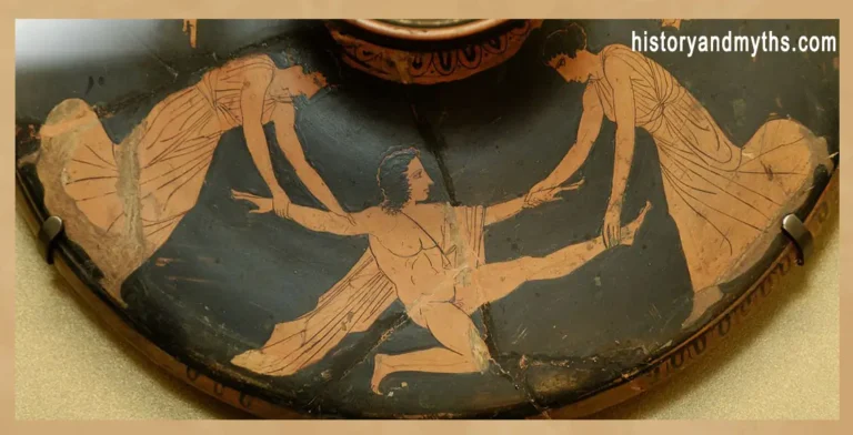 Pentheus torn apart by Agave and Ino, Attic red-figure lekanis lid, c. 450–425 BC, Louvre Museum (G 445)