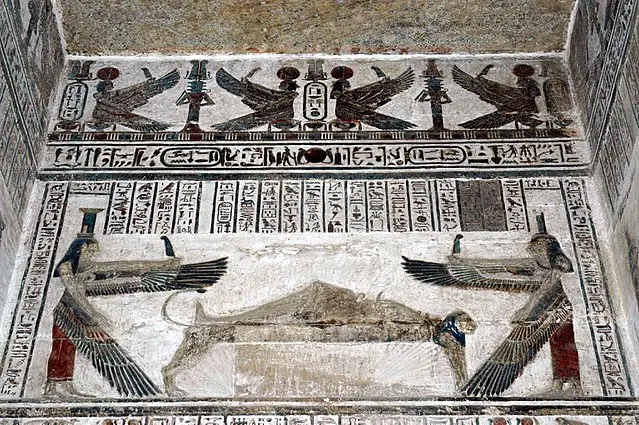 goddesses Isis and Nephthys watching over the corpse of their Osiris