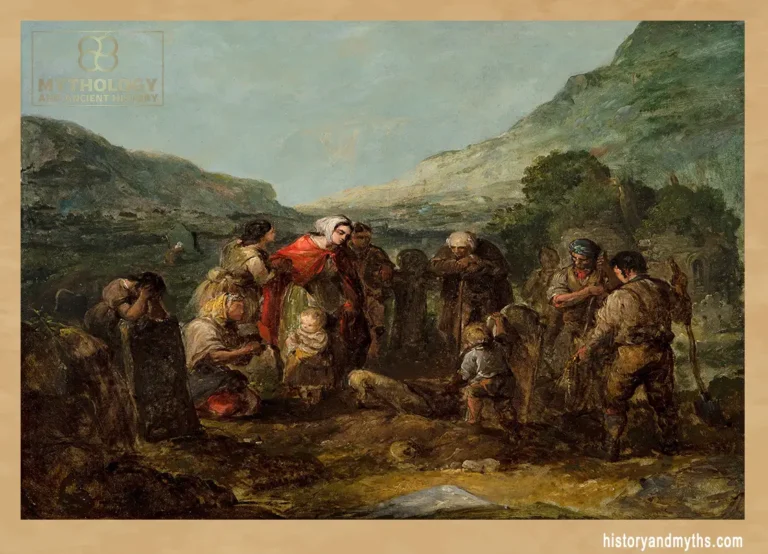 Daniel_MacDonald_-_The_Village_Funeral_-_An_Irish_Family_by_a_Graveside_during_the_Great_FamineOil_on_canvas,_47