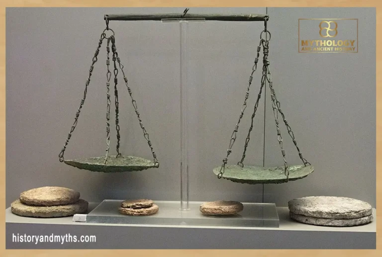 Bronze scales and lead weights from the Vafeio tholos tomb in Laconia, 15th century BC — National Archaeological Museum of Athens (inv. 1858, 1859, 1894–1900)