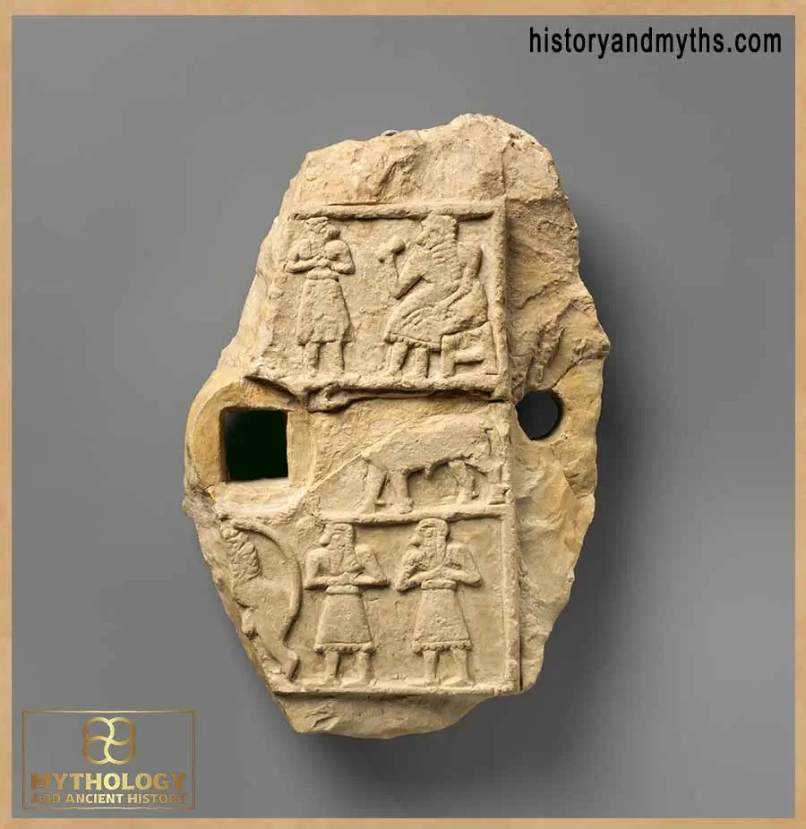 Relief plaque with a banquet scene (Sumerian, Early Dynastic IIIa, ca. 2600–2500 BCE), gypsum alabaster