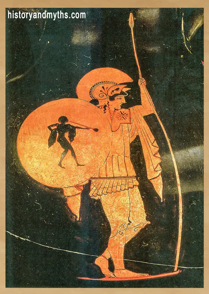 Hoplite depicted on a Greek vase painting from Caere, c. 480 BC