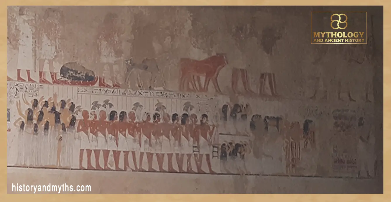 Mourning women (cropped detail from Tomb of Ramose, TT55)