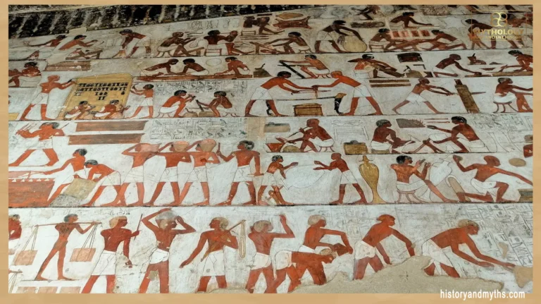 New Kingdom craftsmen working in the Tomb of Rekhmire, illustrating ancient Egyptian building tools and techniques
