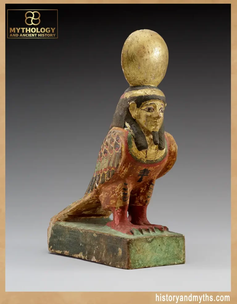 Ba-bird statue from ancient Egypt, Ptolemaic Period, showing the soul as a human-headed bird
