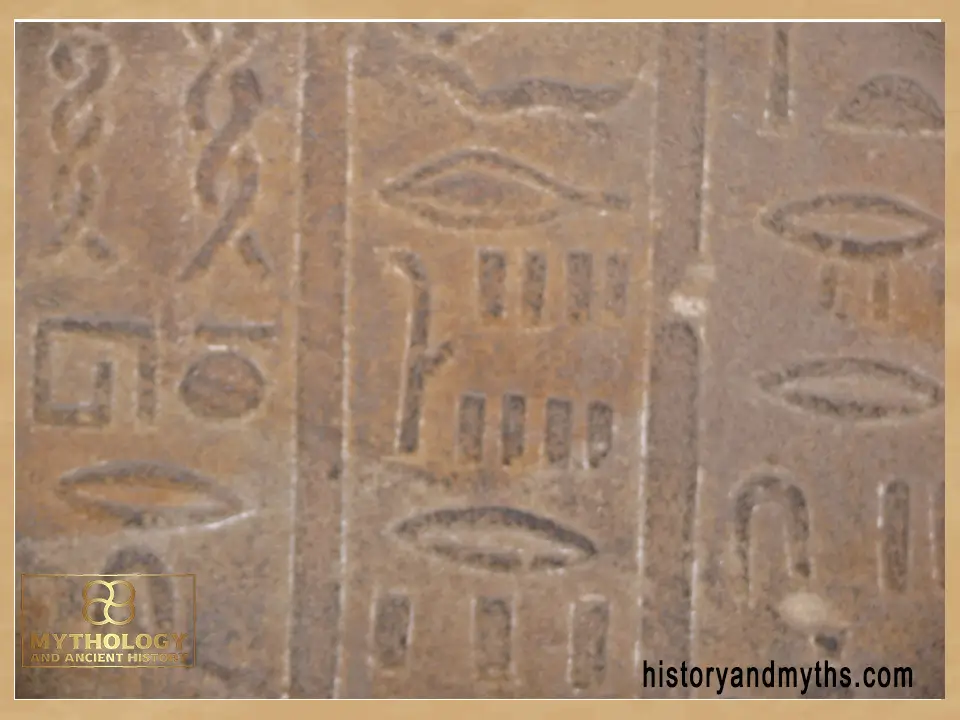 Hieroglyphic text including ancient Egyptian numerals carved in relief