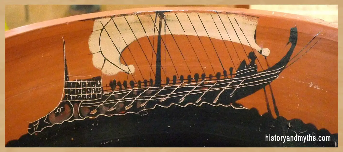 Ships depicted on an Attic black-figure krater from Ancient Thera (6th century BC)