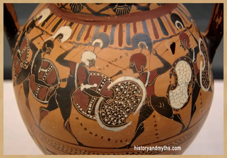 Phalanx, side A of an Attic black-figure Tyrrhenian amphora, ca. 560 BC