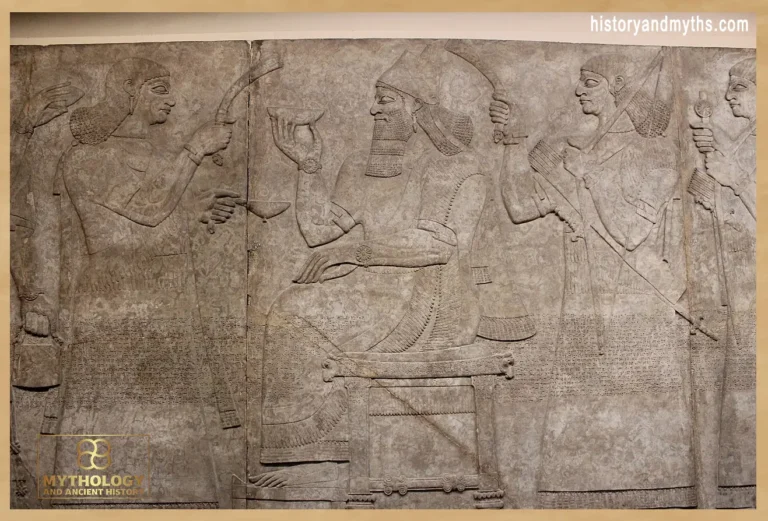 Relief depicting King Ashurnasirpal II seated on his throne, British Museum