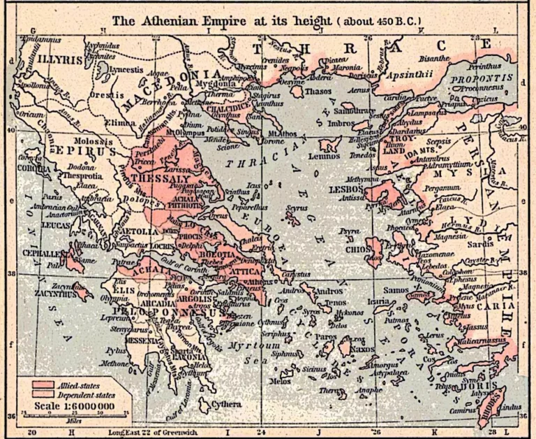 Map of the Athenian Empire at its height, c. 450 BCE